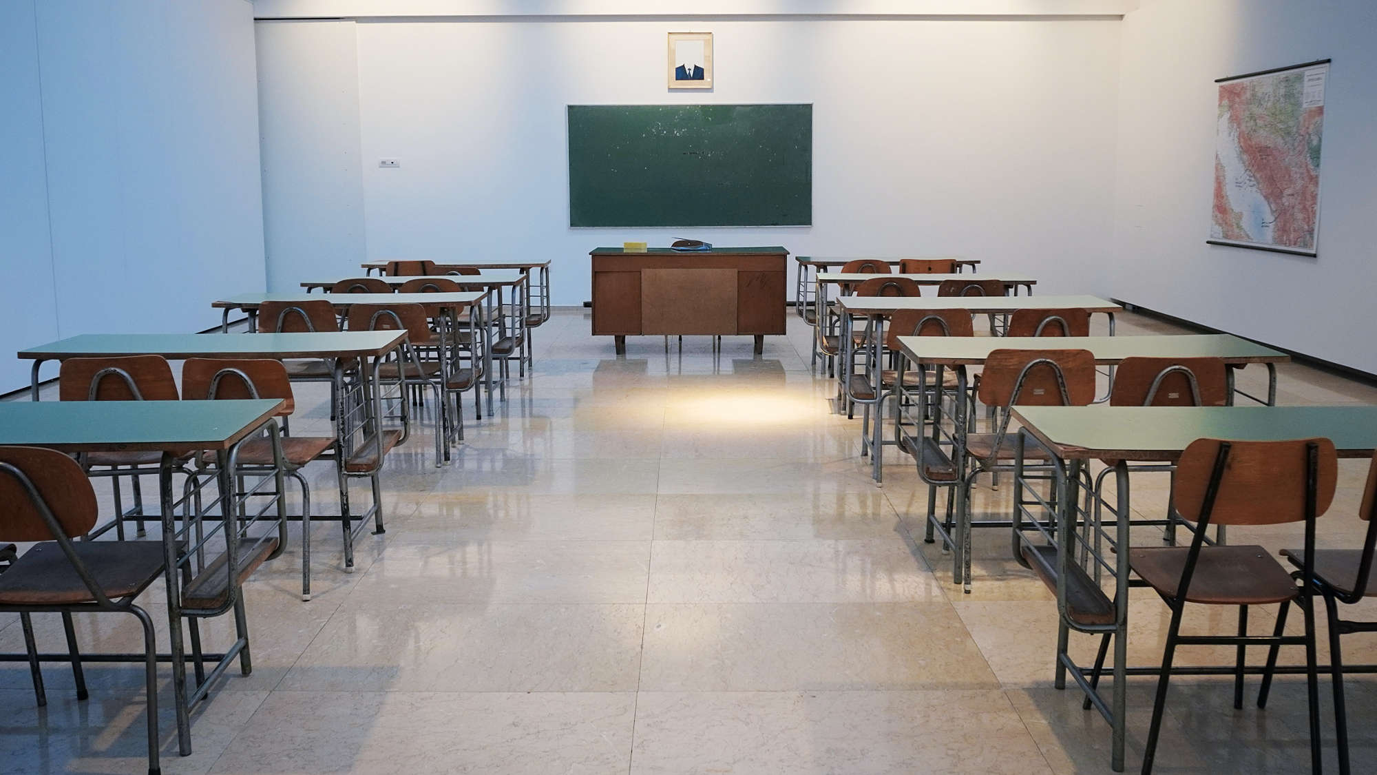 Desks in an empty school room